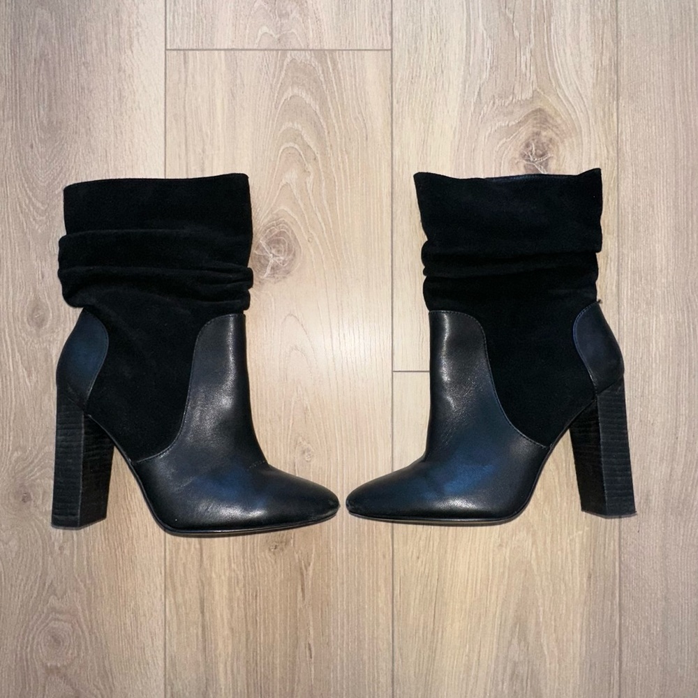 Charles David Black Suede and Leather Heeled Boots Size 7